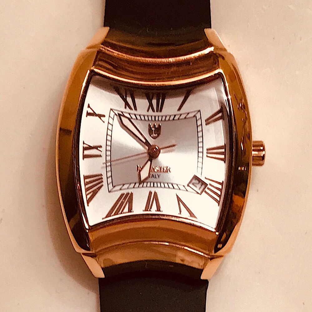 Lancaster Rose Gold Watch W/ Black Rubber Band